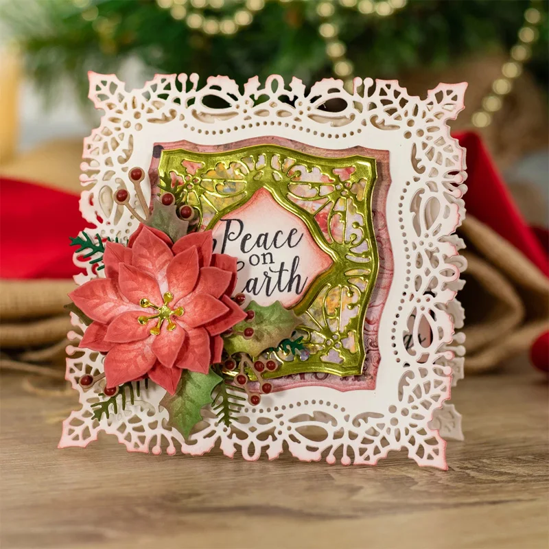 Рождественские металлические штампы для праздничной листвы Yuletide Frames режущие DIY