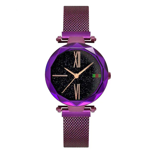 B Purple Relogio Feminino модные женские часы Звездное небо магнитные наручные часы с ремешком-сеткой женское платье Светящиеся кварцевые наручные женские часы - Цвет: B Purple
