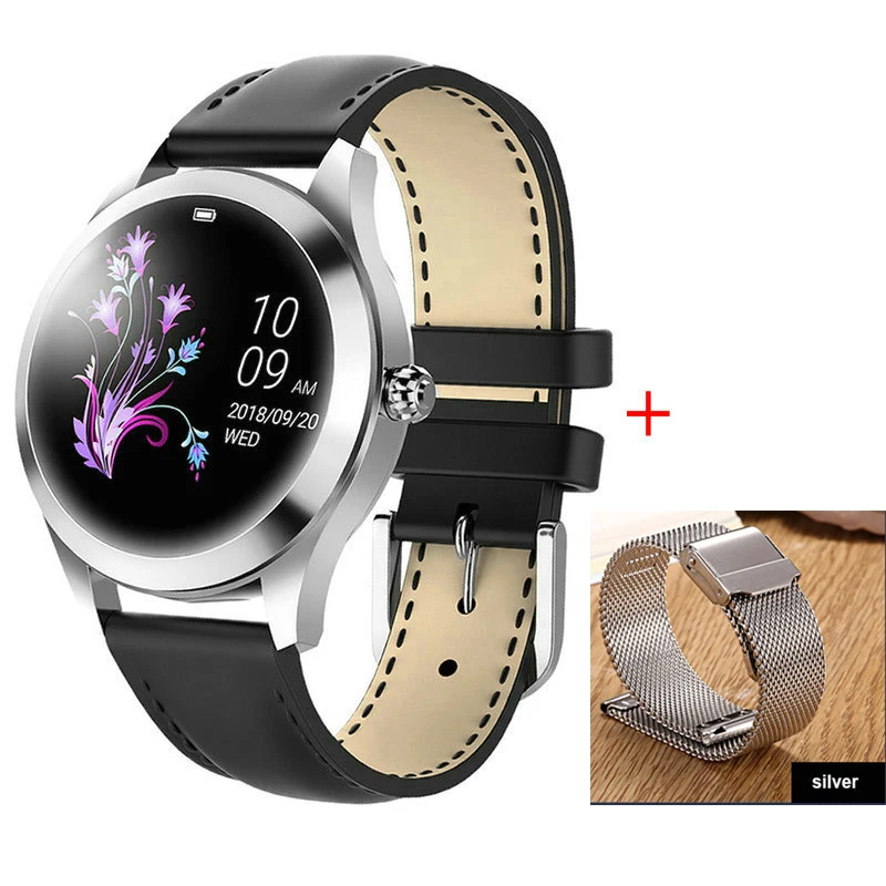 black add silver KW10 Смарт-часы для женщин IP68 Водонепроницаемый мониторинг сердечного ритма Bluetooth для Android IOS фитнес-браслет умные часы - Цвет: black add silver