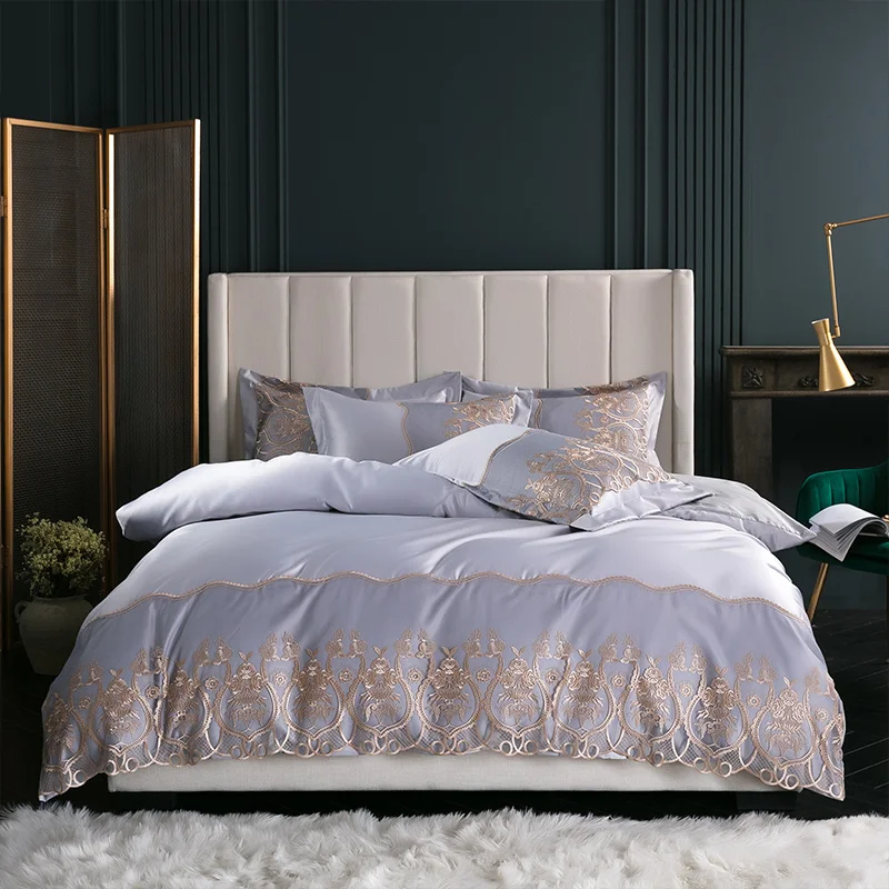 

White pink gray satin bedlinen duvet cover cotton bed sheet fitted sheet king size queen bedding set bed set ropa de cam