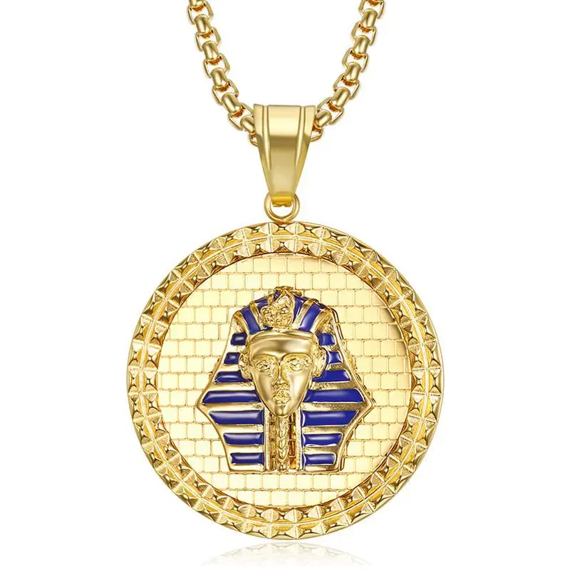 

Hip Hop Egyptian Pharaoh Pendant Necklace Gold Color Stainless Steel Round Necklace for Men Egypt Jewelry Gift Dropshipping