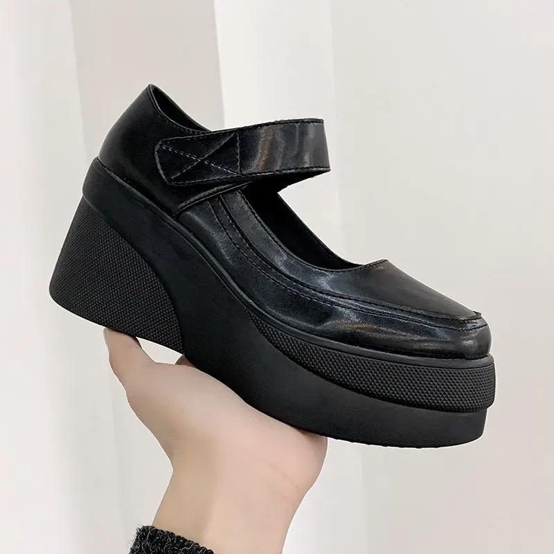 

2021New Style Black Mary Janes Women's Pumps Wedges High Heels Pumps Fashion Platform Lolita Gothic Shoes Woman Zapatos de Mujer