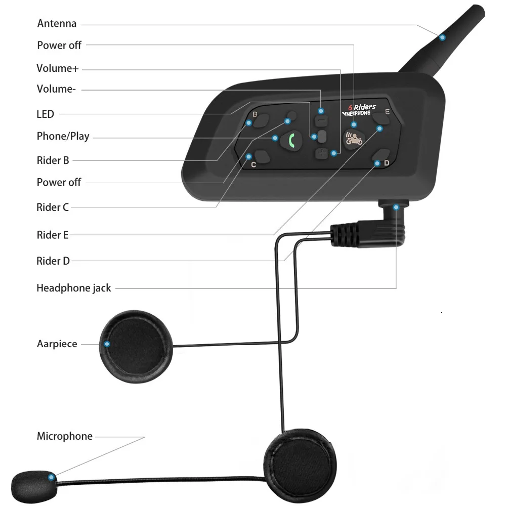 Bluetooth гарнитура Intercom V6 для шлема 6 водителей 1200 м| |