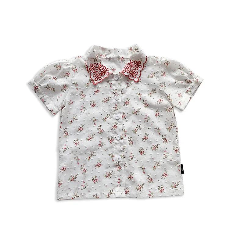 

2020 Girl Summer Short Sleeve Flower Shirt Kids Children Fashion Blouse