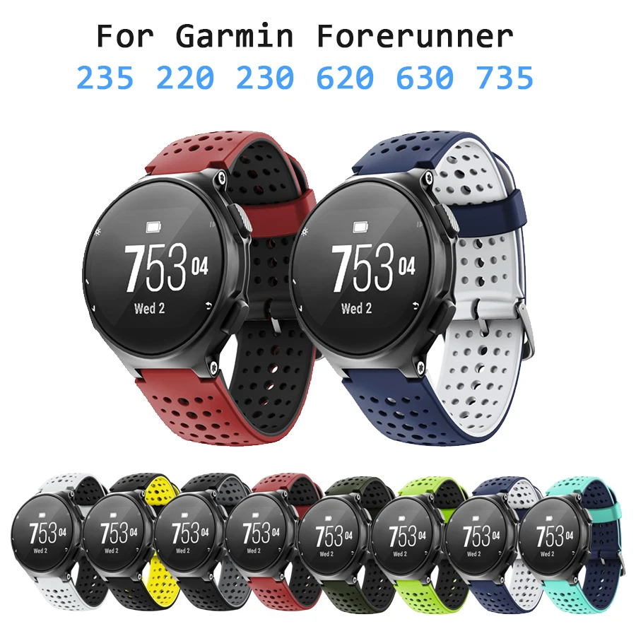 

Силиконовый ремешок для наручных часов Garmin Forerunner 220 230 235 630 620 735 S20 S5 S6, водонепроницаемый браслет для умных часов, мягкий ремешок