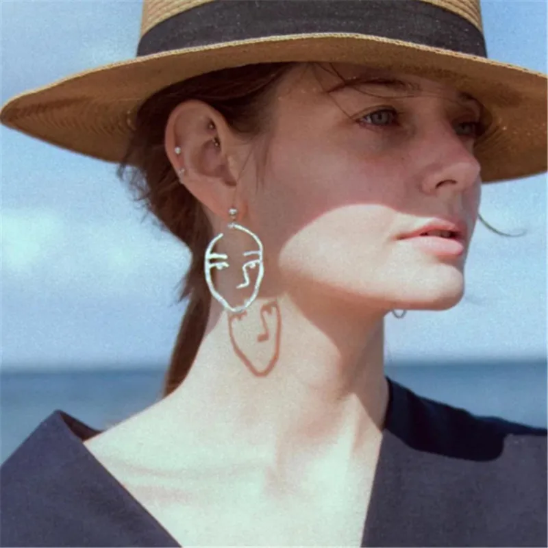 Милые Женские Висячие серьги для лица женские креативные металлические