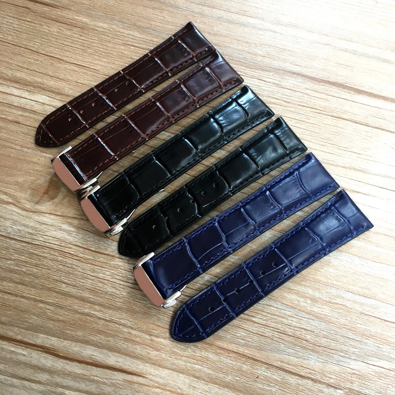 Aiwashi 19mm 20mm Leather Strap for Omega Watch Speed Seamaster Band Strap Deployant Clasp Black Brown Watchband Bracelet Belt
