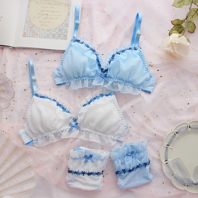 

Japanese Fairy Small Chest Bra Set School Girls Kawaii Bra and Panty Set Women Lace Breathable Underwear Set Sexy Lingerie Bras