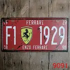 Винтажный металлический жестяной знак для номерного знака Ferrari F1-1929, ретро-номерной знак, декор для стен гаража 6x12