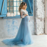 lace formal pregnant photo dresses long sleeves tulle royal blue prom evening gowns plus size 2021 evening dress party wear