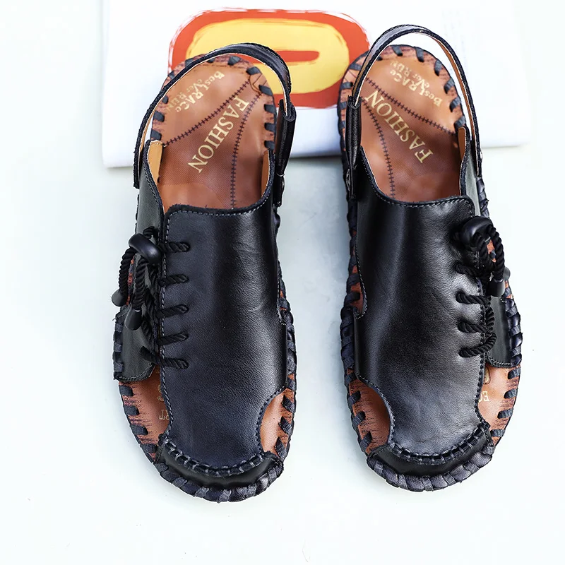 

Men's outdoor sandals leather fabric stitching summer beach shoes new multi-purpose wading shoes refreshing and breathable 2021