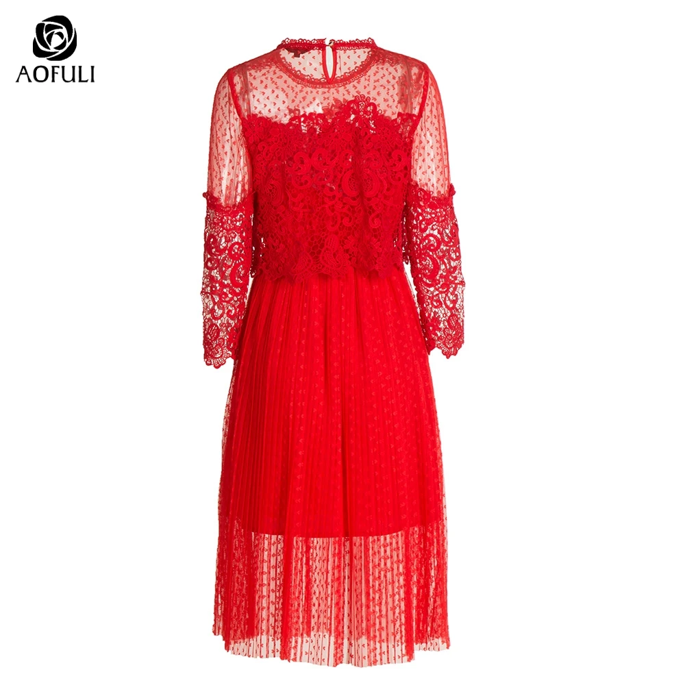 Размер M/L/XL женское весеннее кружевное платье длиной до середины икры