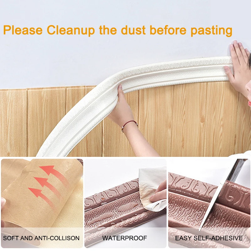 2022 New 3D Foam Embossed Corner Line Self-adhesive Wall Waist Waterproof Decor Sticker Border Edge Strip | Дом и сад