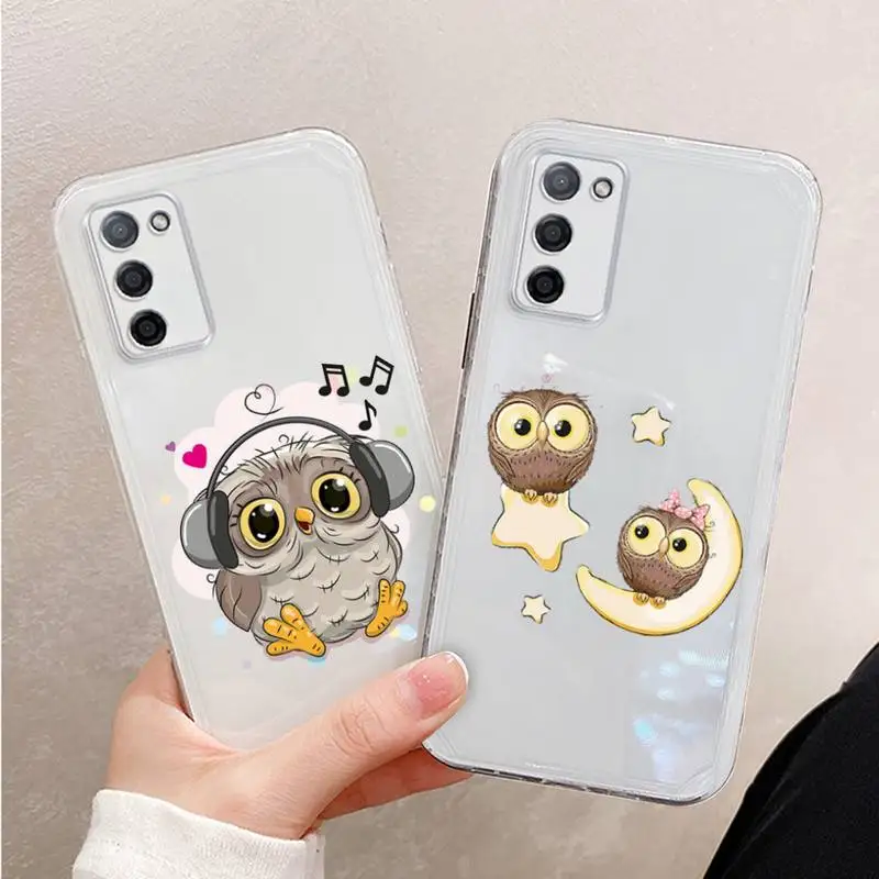 

Cute Owl Black Phone Case For Xiaomi Mi 11 Ultra Lite 10 Redmi Note 9 8 7 9a K30S K40 Pro Transparent Coque