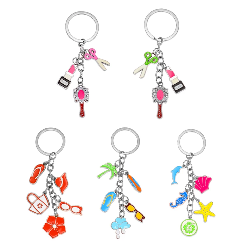 

Creative alloy gift key ring exquisite surf beach ocean series key chain pendant charm makeup series key chain bag accessories