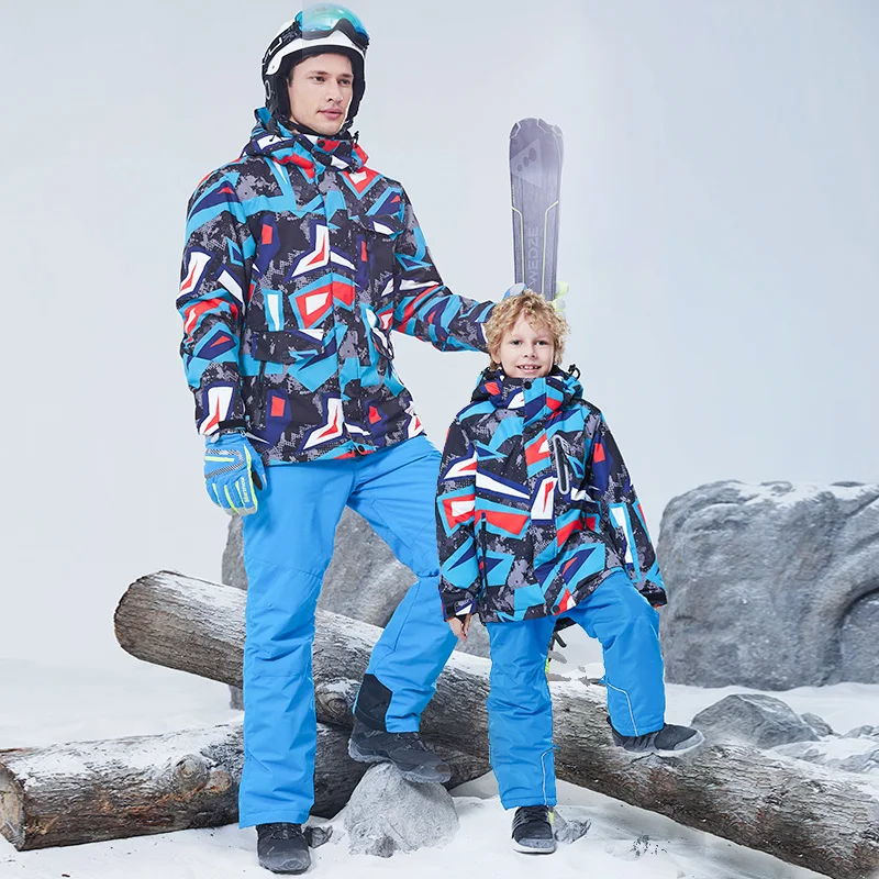 Мужской лыжный костюм для папы и детей лыжная куртка штаны мальчиков детская