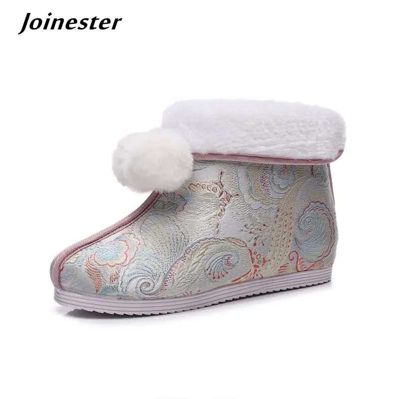 

Зимние Теплые ботильоны для женщин, хлопковые ботинки с меховой подкладкой для девочек-подростков, с меховым помпоном, этнические слипоны, Уличная Повседневная обувь