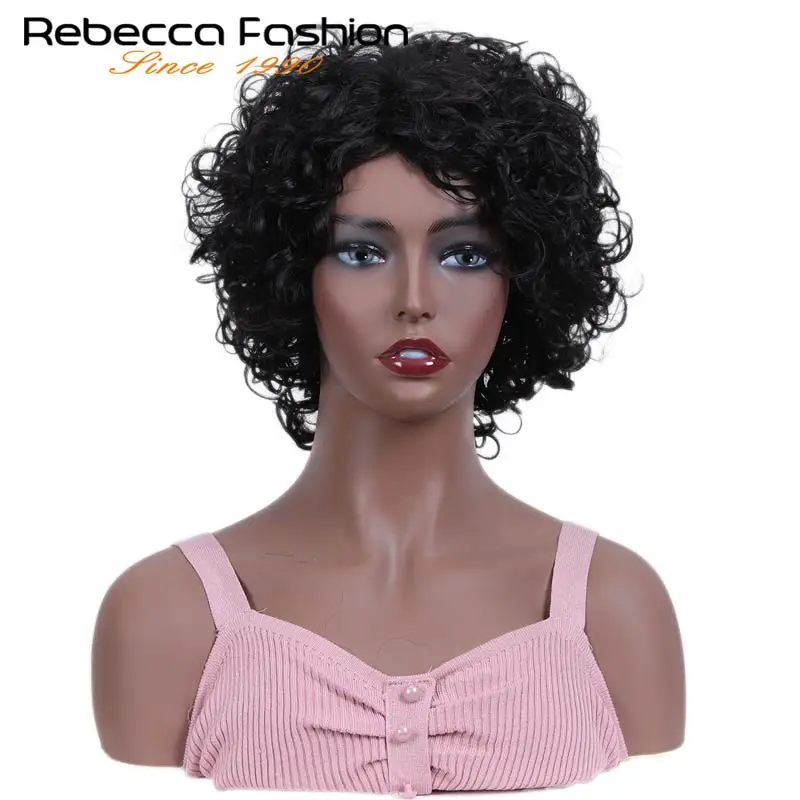 Rebecca короткие влажные и волнистые парики для черных женщин перуанские Remy свободные кудрявые человеческие волосы парик цвет в 1B DX1029