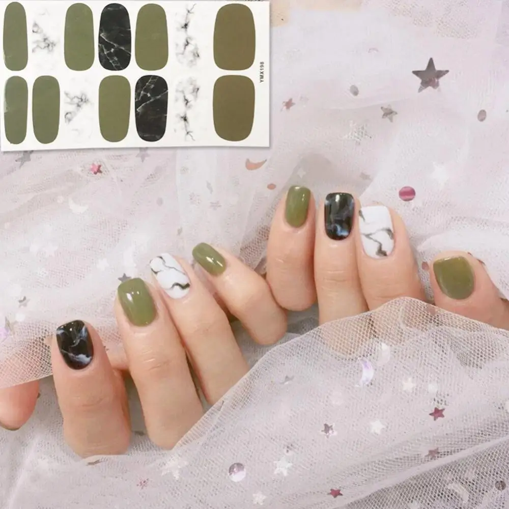 14Pcs/Sheet Waterproof Nail Sticker 3D Full Cover Wrap Manicure Adhesive Decor | Красота и здоровье