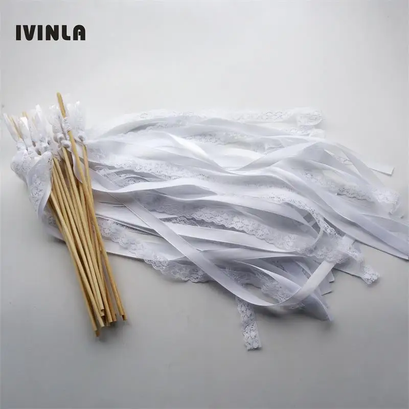 no bell with lace 50 шт./лот) Стильная белая лента свадебные палочки с серебряным колокольчиком палочка для свадебной ленты - Цвет: no bell with lace