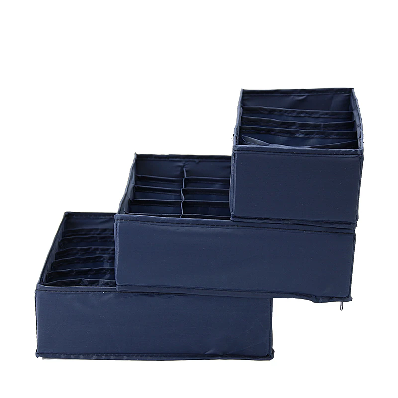 Dark blue Oxford Washable Folding Storage Box Drawer 3pcs/set Underwear Sock Bra Tie Organizer Box Closet Organizer Container Home Storage - Цвет: Dark blue
