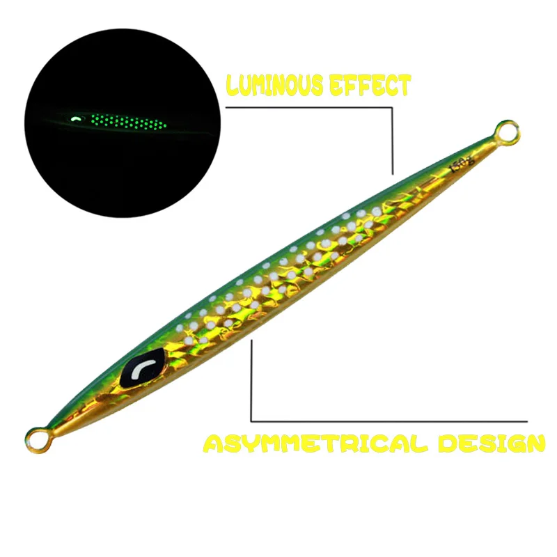 

2pcs Fishing Lure 130g 150g 180g Quick Sink Metal Jig Fishing Bait Luminous Artificial Hard Bait For Bass Fishing Accessories
