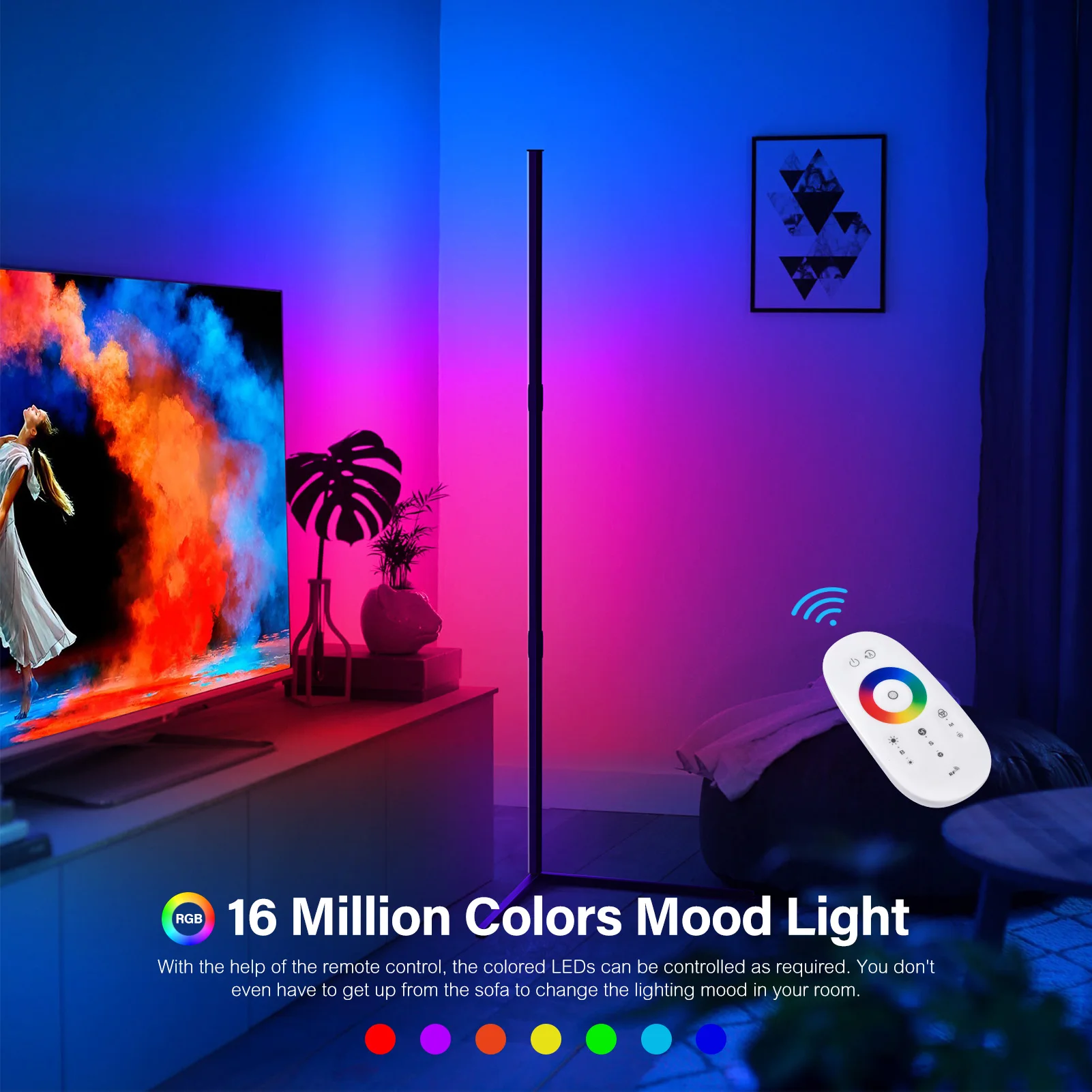 

130cm RGB LED Corner Floor Atmosphere Lamp Remote Control Modern LED Rod Floor Lights for Living Room Bedroom Standing Light