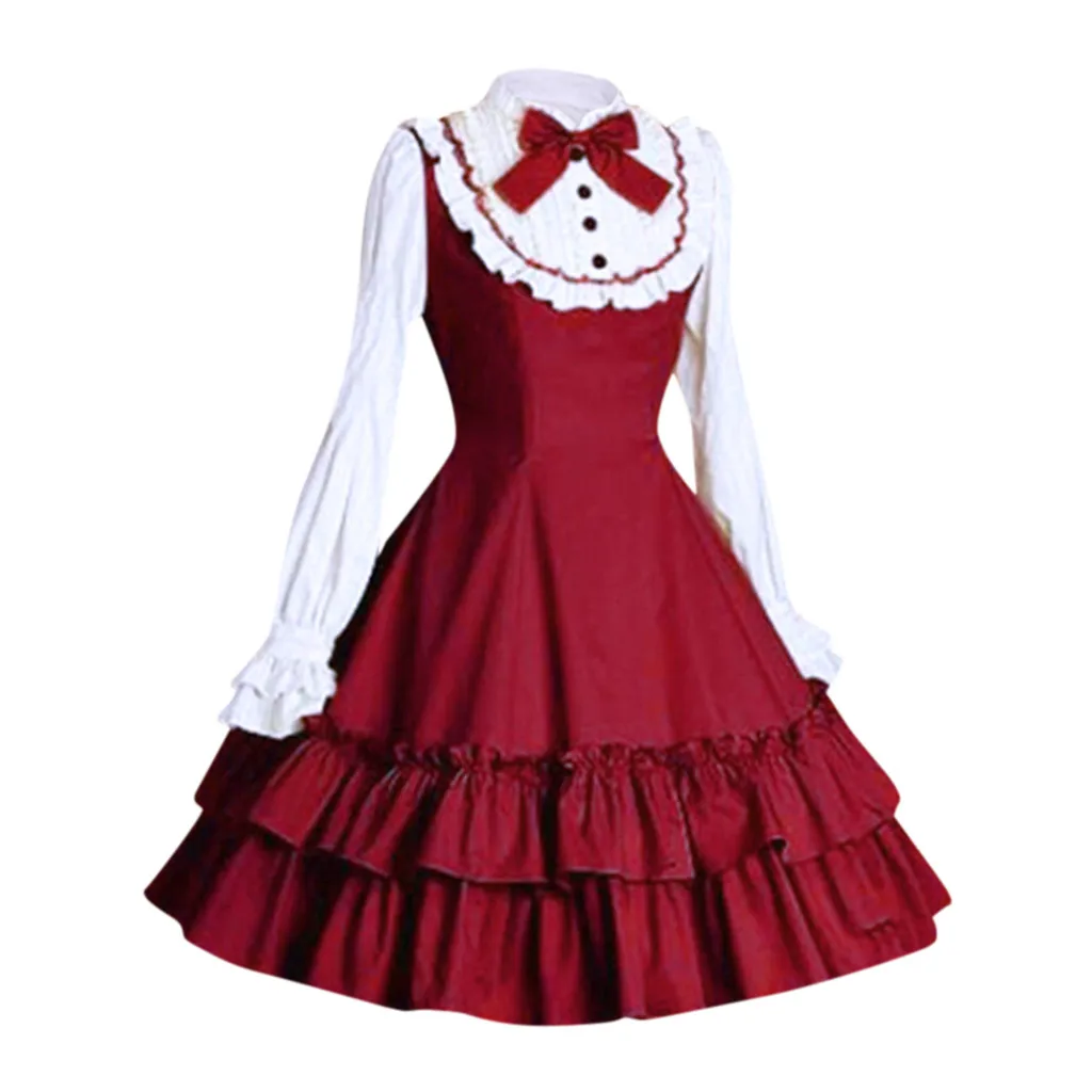 Зимнее женское платье 2019 Ретро Бохо однотонное с бантом и рюшами кружевное мини