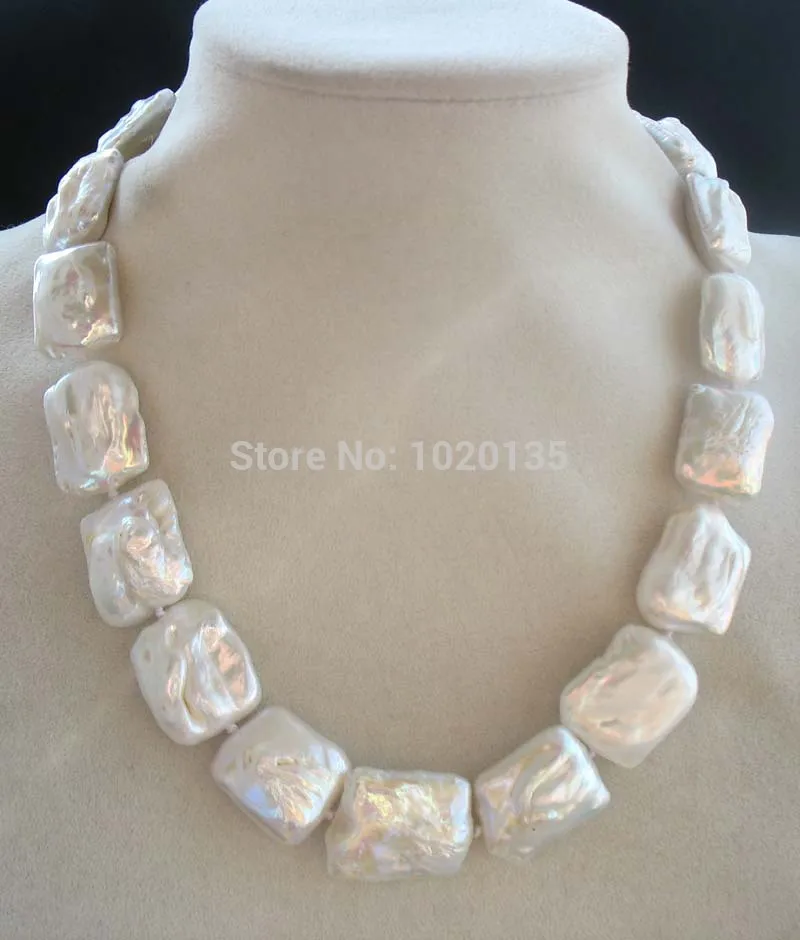 

freshwater pearl white reborn keshi oblong necklace 18" nature beads 20-25mm