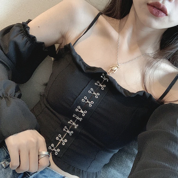 

Chic Sexy Black Crop Top Slim Fashion Brand Women Blouses Ulzzang Club Ladies Tops Slash Neck Shirts Off Shoulder Spring New