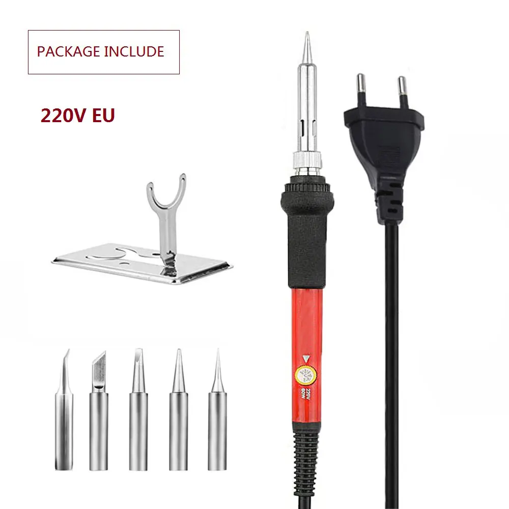 220V EU set-red Электрический паяльник с регулируемой температурой, 220 В, 110 В, 60 Вт, Сварочная наладочная станция для пайки, термокарандаш, набор инструментов для ремонта - Цвет: 220V EU set-red