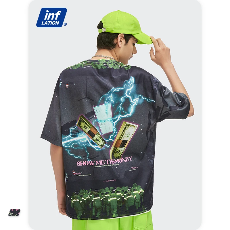 

INFLATION Hip Hop Tshirts For Men Streetwear Summer Lightning Print Punk Rock Tees Men Fashion Casual Short Sleeve Tops 5376S21