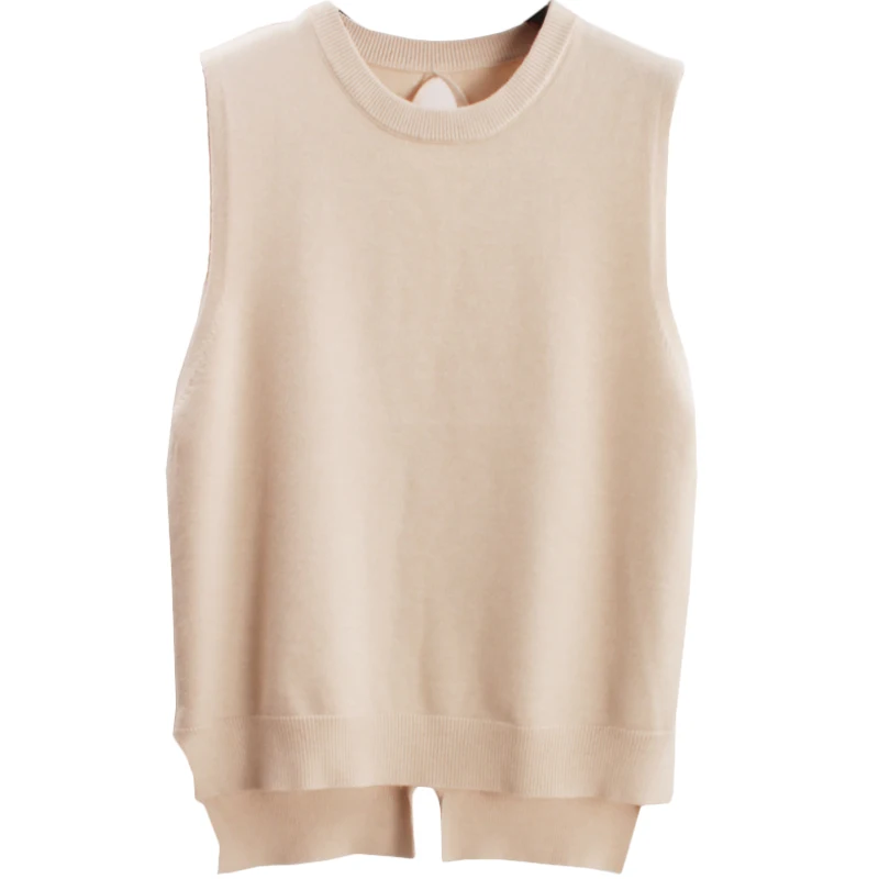 

Vest backless bowknot lace-up sleeveless round collar pullovers waistcoat h wool vest women wear outside