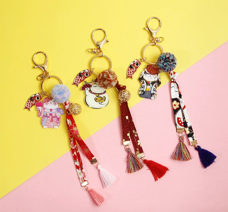 Tranditioal кимоно Maneki Neko Lucky Cat Fat Fortune Cat Брелок меховой шарик брелок для автомобиля сумка Подвеска для женщин D366