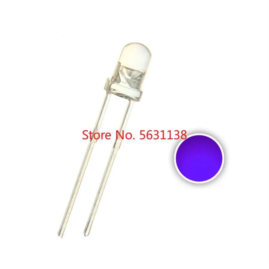 100 шт. 3 мм светодиодный УФ излучающий диод фиолетового цвета с круглой головкой