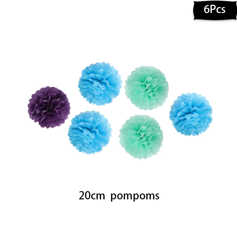 6Pcs Pompoms WEIGAO DIY русалка вечерние украшения Дети День рождения шары 1st рождения одноразовая посуда комплект шляпа русалки чашки поставок - Цвет: 6Pcs Pompoms
