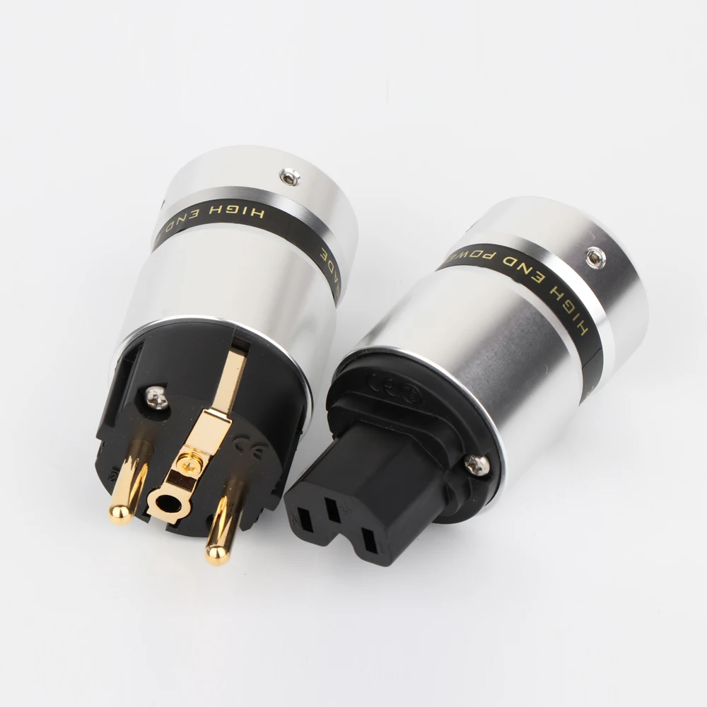 P080EG Preffair High End IEC Female Connector 24K Gold Plated EUR Schuko male Power Plug for DIY Cable |