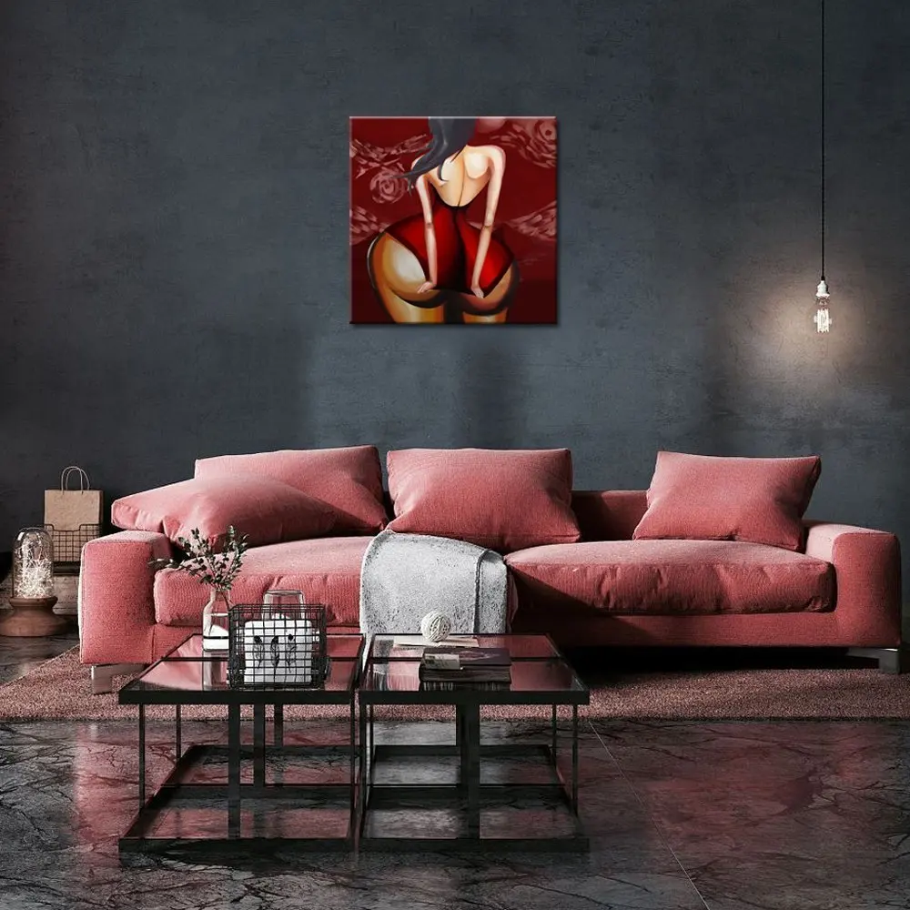 

Sexy Female Oil Painting Print Girl Wearing Red Dress Wall Art Modern Bathroom Bedroom Decorative Canvas Art