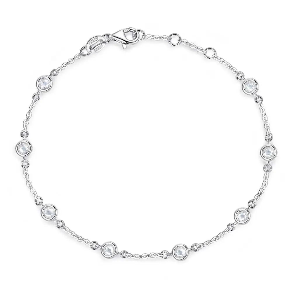 White gold color Kaletine, женский браслет, 925 пробы, серебро, прозрачный, CZ, на заказ, браслеты для женщин, белое золото, цвет, шарм, ювелирное изделие KLTB096 - Окраска металла: White gold color