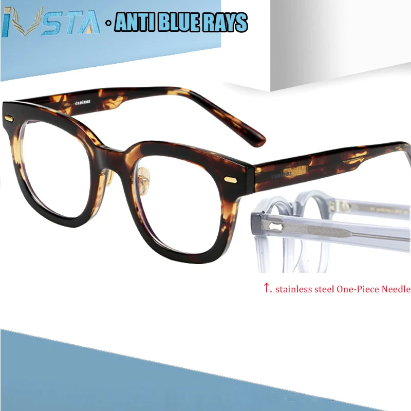 

IVSTA Computer Glasses Frame Men Geek Myopia Eyewear Oversized Spectacle frames Big Anti Blue Light with Stainless Steel Needle