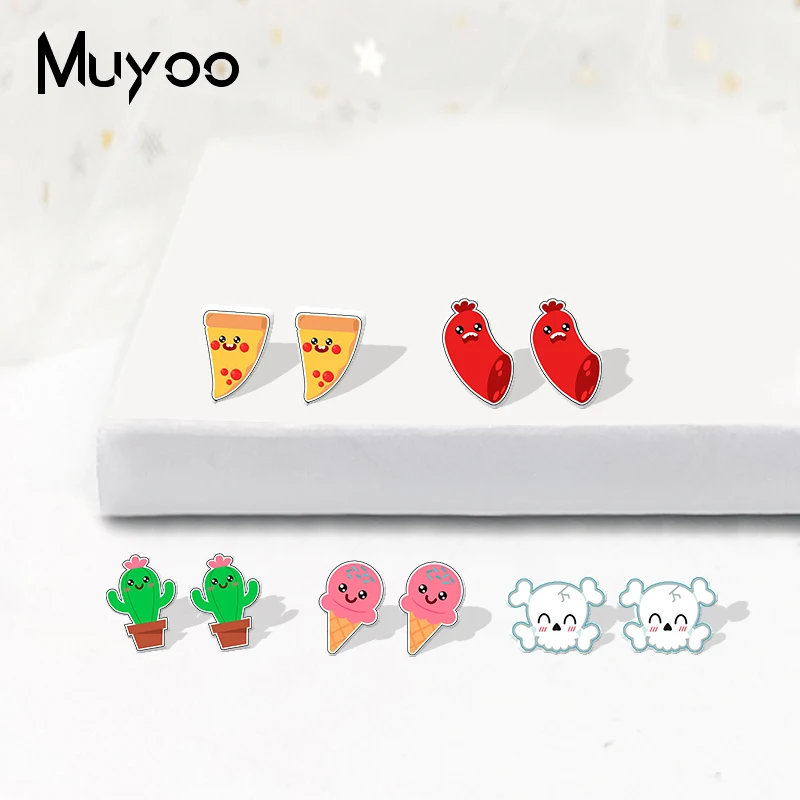 Новые модные милые Мультяшные акриловые серьги с изображением еды напитков