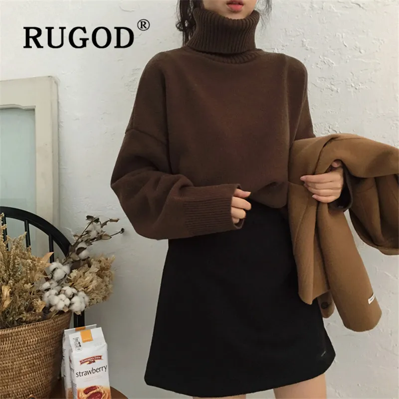 Женский винтажный пуловер RUGOD теплый свитер яркого цвета с высоким воротником