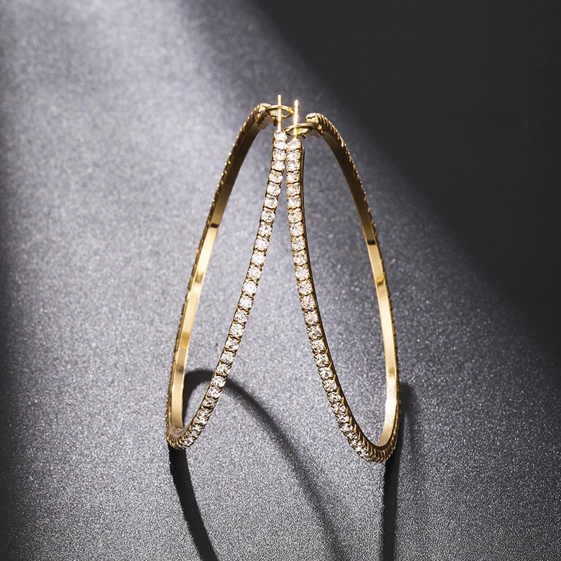 

Personality Gold Silver Round Circle Hoop Earrings for Women Large Crystal Geometric Earrings Jewelry Accessories Gift