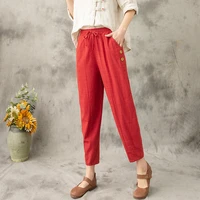2021 washed cotton linen pants casual women cargo pants women capris summer black red thin loose plus size pants korean trousers