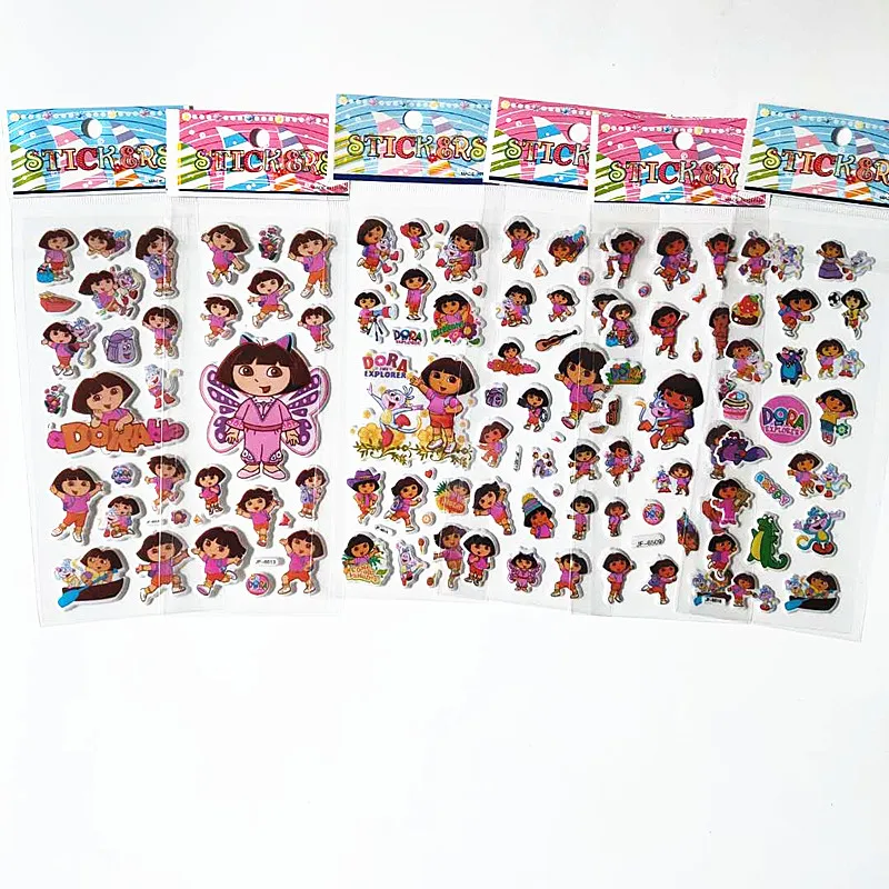 6 Sheets Hot 3D Dora the Explore Cars Cartoon DIY Stickers Children Kid Educational Toys Birthday Gift Notebook Card Decors