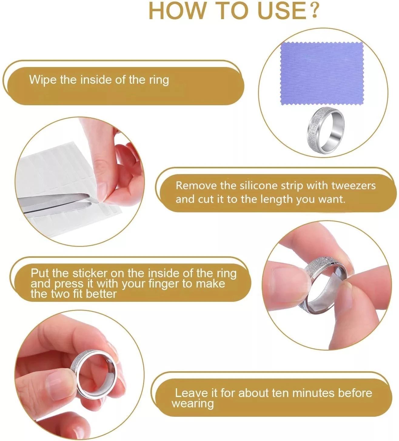 

12/8PCS Ring Size Adjuster for Loose Rings, Invisible Transparent Ring Sizer Adjuster Fit Wide Rings, Ring Size Reducer Spacer