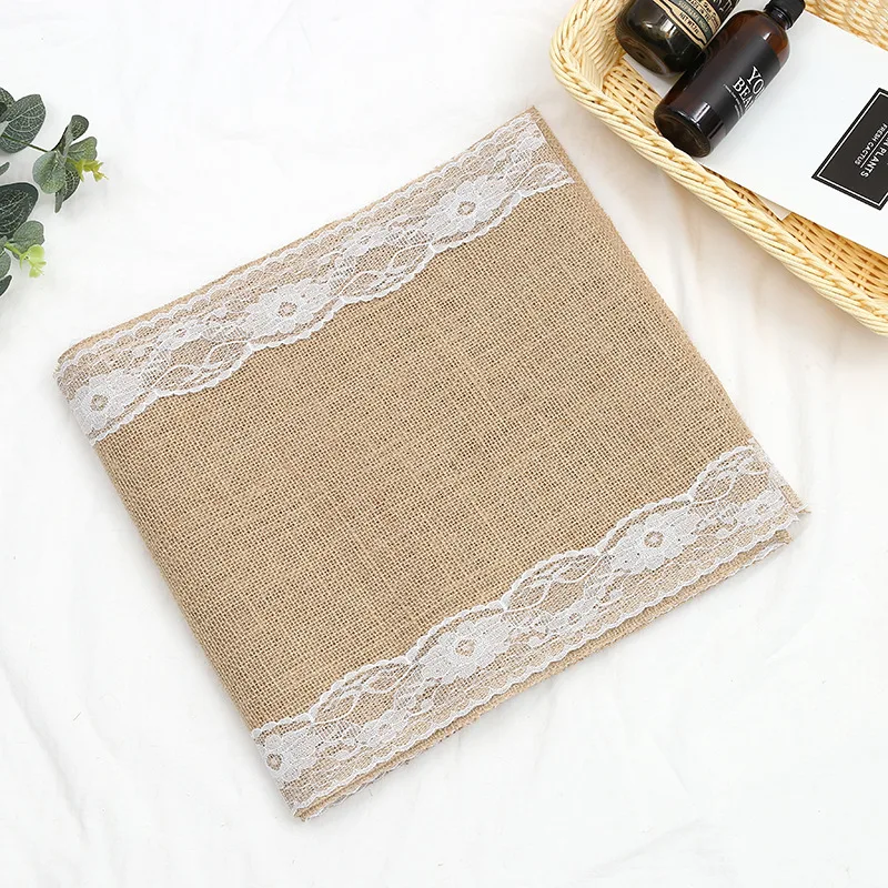 

Vintage Retro Burlap Linen Jute Table Gadget Champagne Wedding Dining Room Table Cloth Christmas Restaurant Table Runner