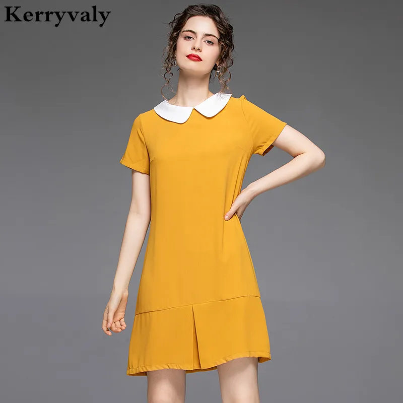 

Новинка стильное изящное прямое летнее свободное платье Vestidos Mujer Verano 2022 женское модное облегающее желтое платье с кукольным воротником K8612