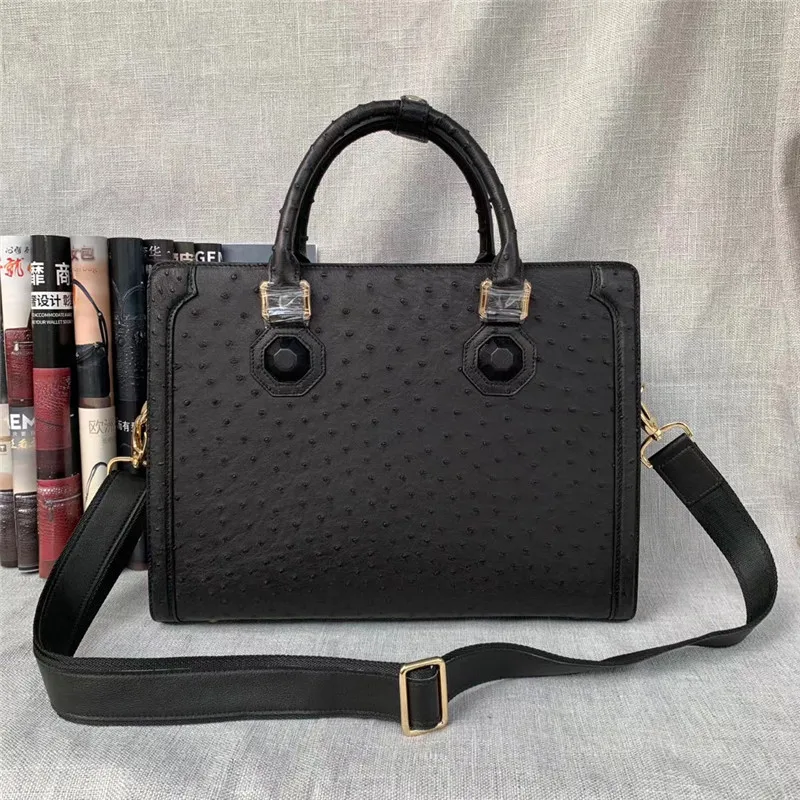 

Business Style Authentic Ostrich Skin Men's Passcode Briefcase Large Shoulder Bag Genuine Exotic Leather Male Portfolio Handbag