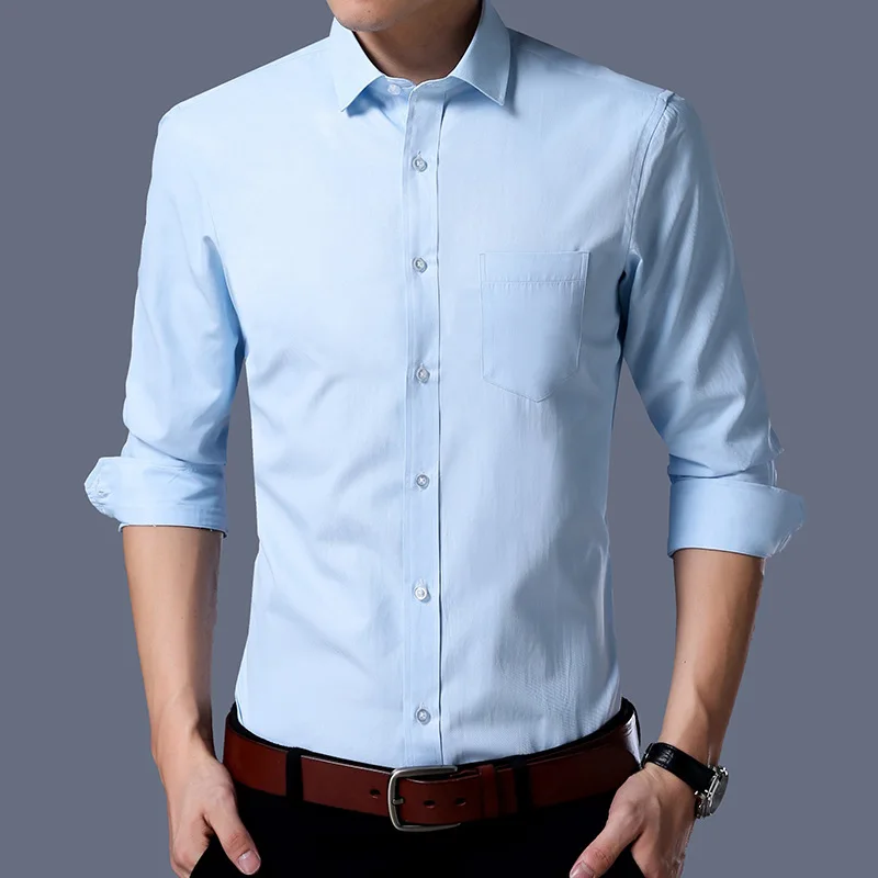 Мужская однотонная деловая приталенная рубашка Классическая Повседневная с